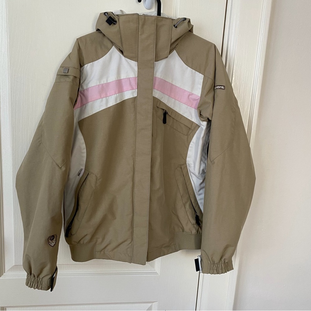 Columbia Women's Khaki Pink Y2K Outdoor Winter Zip Up Ski Snowboard Jacket S